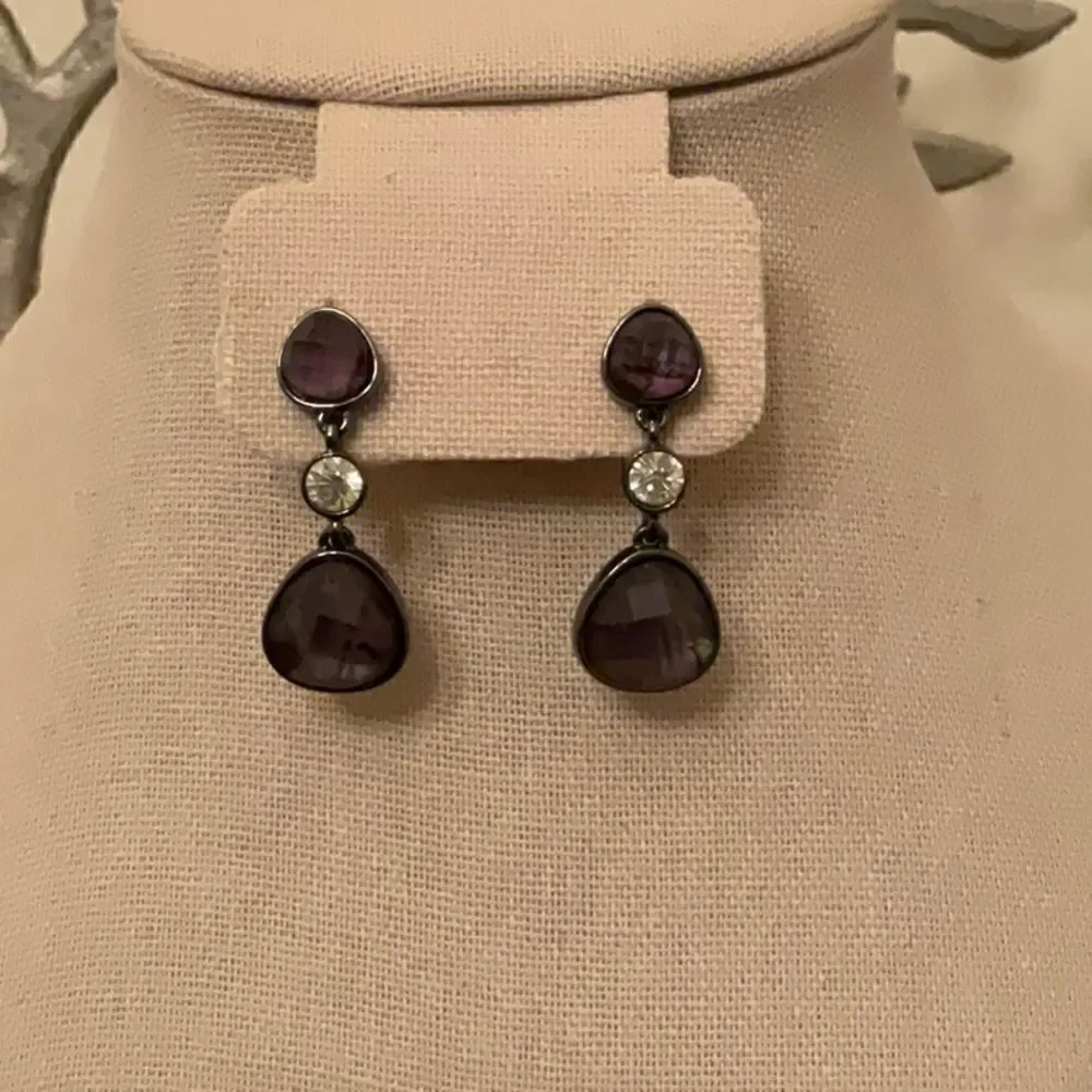 Iridescent Purple Stone and CZ Earrings | 1.5” Drop